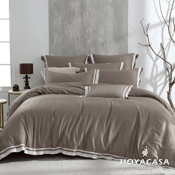 HOYACASA清淺典雅  60支萊賽爾天絲兩用被套床包六件組-琥珀棕-雙人