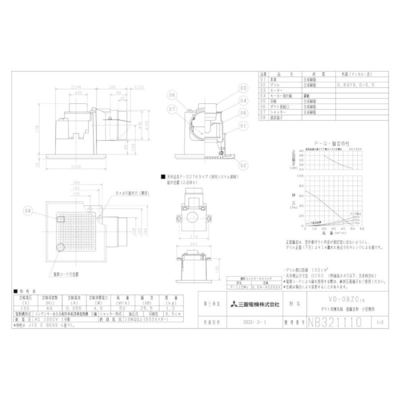 ☆VD-08ZC13 三菱電機 ダクト用換気扇 天井埋込形 トイレ(小空間)専用