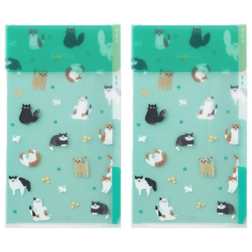 日本 MIDORI 3層安全資料夾 A5  貓咪  2個