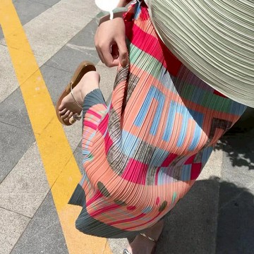 三宅皺摺風m圖形百搭百褶裙