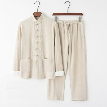 【巴黎精品】現貨+預購 新中式 唐裝漢服套裝兩件套-中國風亞麻長袖復古長褲男套裝9色a1bx8