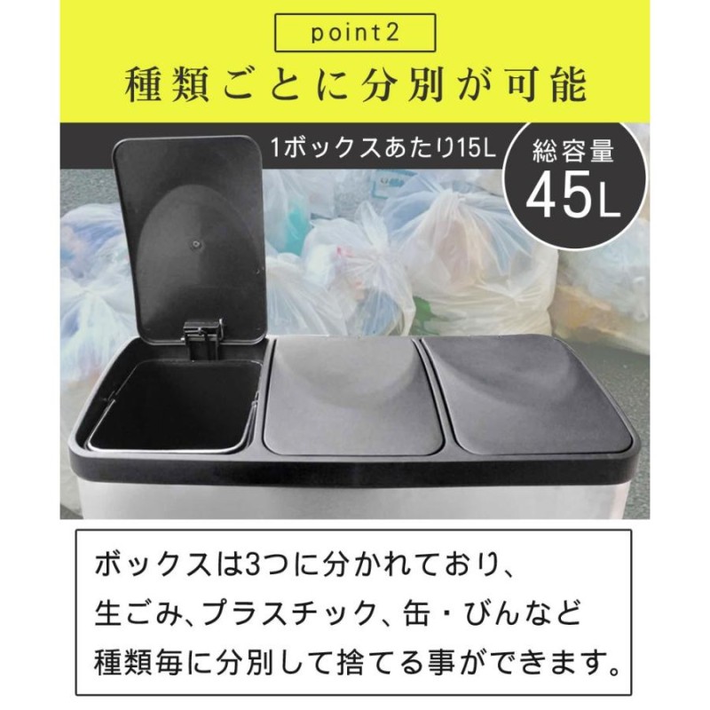 ゴミ箱 45L ステンレスダストボックス キッチン 分別 ペダル開閉式 非接触 蓋付き フタつき 45リットル 三連 3連 15L×3 SunRuck  サンルック 公式 | LINEブランドカタログ