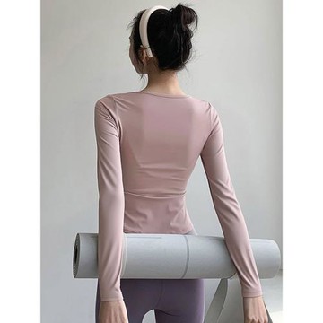 瑜伽服套裝女跑步運動長袖上衣專業訓練t恤速干衣晨跑緊身健身服