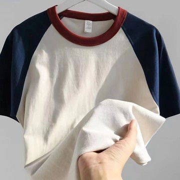 100%純棉拼接撞色短袖t卹男女大尺碼寬鬆新款韓版bf原宿學生上衣 女裝短袖純棉上衣 女裝寬鬆撞色圓領上衣