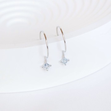 藍托帕石925純銀方塊耳勾式耳環