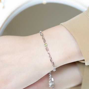 橄欖石925純銀橢圓蛋糕小豬鼻手鍊