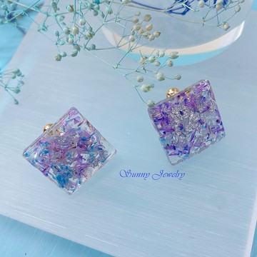 Sunny Jewelry 藍紫妖精色的方形貼耳耳環