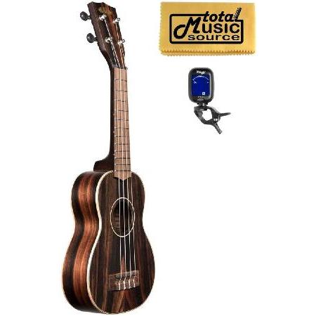 Kala KA-EBY-S Soprano Striped Ebony Satin Finish Ukulele w  Tuner