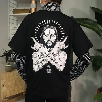 FINDSENSE Z1 日系 時尚 潮 男 休閒 寬鬆 五分袖 後背搖滾人物頭像 短袖T恤 特色短T