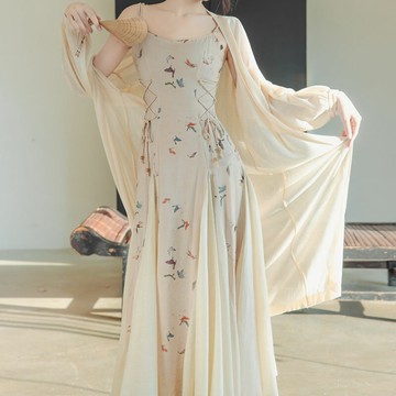 【巴黎精品】現貨+預購 休閒套裝長袖裙裝-長版罩衫細肩帶洋裝女裝v1bo9