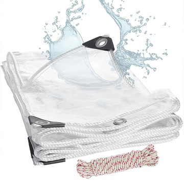 【SV61270】白色透明約200×500cm透明防水布PVC防雨布 戶外雨棚布 陽台樓頂遮雨防水 保護膜 防風擋雨 溫室布 包邊附綁繩