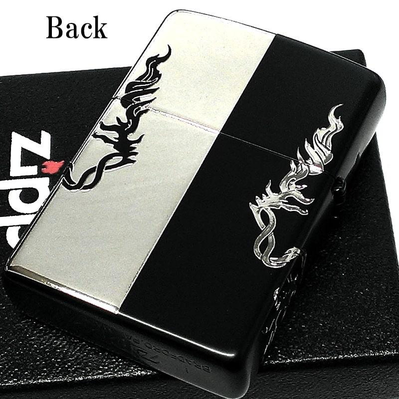 ZIPPO ライター モノトーンライオン ジッポ かっこいい ブラック×シルバー 黒銀 5面加工 エッチング彫刻 ギフト おしゃれ メンズ