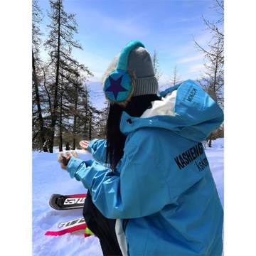 KSKM寶藍色沖鋒衣外套女2025秋冬款戶外三合一防風情侶登山滑雪服