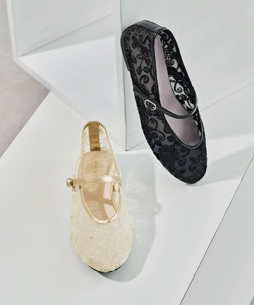 精緻刺繡雪紡瑪莉珍鞋 (51318)