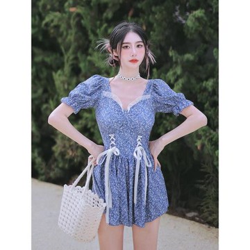 莉姿家新款泳衣女高級感保守遮肚顯瘦連體裙式大碼仙女范溫泉泳裝