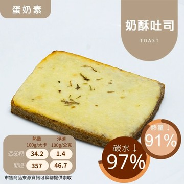 米林香 無麵粉麥麩皮奶酥吐司 一片41大卡|淨碳2.1g 無澱粉無蔗糖 飽足感主食 麵包 吐司 甜點 法式吐司  單片組