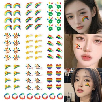 愛心彩虹紋身貼套裝迷彩妝容貼 國慶節校運動會足球籃球比賽跑步妝容貼