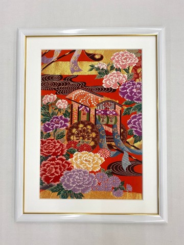 彩色打掛復古布料製成的和服藝術禦車日本現代藝術面板和風禮物慶典幸運物品帶框內飾19