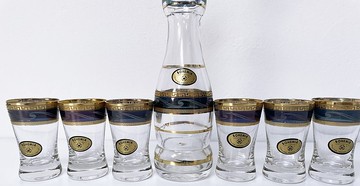 波西米亞 - 套裝復古伏特加酒水瓶和 6 個裝飾玻璃杯