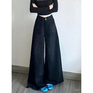 大闊腿牛仔褲女裝新款夏季小個子直筒褲高腰寬鬆遮肉顯瘦喇叭褲 梨形身材闊腿褲 韓版高腰牛仔褲 小個子牛仔褲 牛仔寬褲女