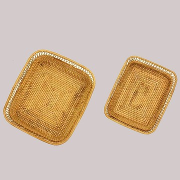 中式復古風藤編收納筐點心盤家用客廳水果籃品質方形托盤碟子鏤空