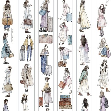 出發 ひとり旅の女の子 PET 和紙膠帶 10 米卷 (kiss-cut)