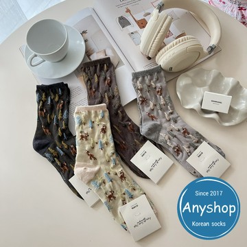 Anyshop韓國襪 浮雕馴鹿襪 植物襪 浮雕襪 動物 小鹿 女生襪子 中筒襪 韓襪 韓國襪 韓國襪子21502