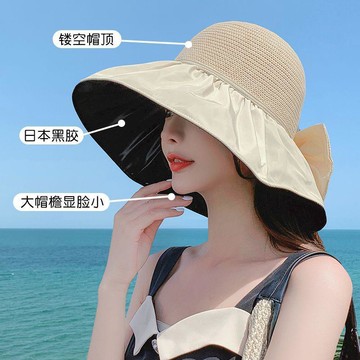 防曬帽女防紫外線太陽帽可調可摺疊黑膠漁夫帽遮臉海邊帽檐遮陽帽