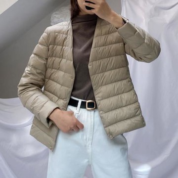 chao實用卡其色黑色圓領V領隨意切換輕薄短款羽絨內搭內膽女