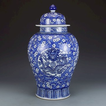 大清乾隆青花開窗龍紋將軍罐仿古瓷器古董古玩包老保真收藏品擺件