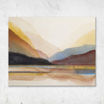 山湖抽象畫 極簡山景壓克力畫作