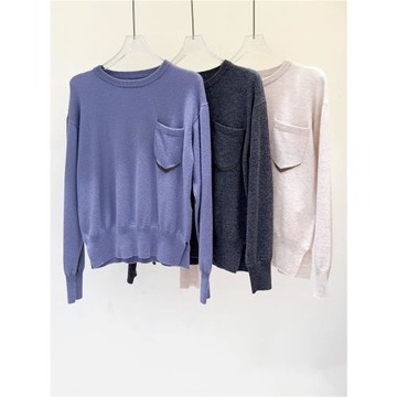 意大利BC春季新品純山羊絨衫女圓領口袋套頭毛衣針織保暖打底衫