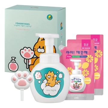 LION 獅王 趣淨 泡泡洗手慕斯 檸檬香 貓掌造型A款250ml + 補充包200ml 2包  1組  250ml