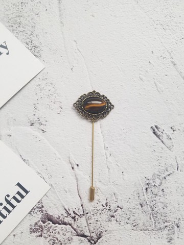 虎眼石胸針寶石胸花一字針插針