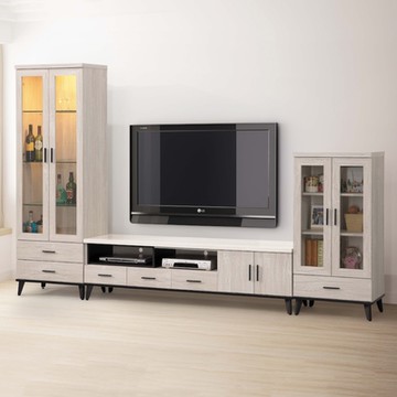 MUNA家居   麥利雅白橡色10尺L櫃/展示櫃+電視櫃+中櫃/621+610+619    308X43X194cm