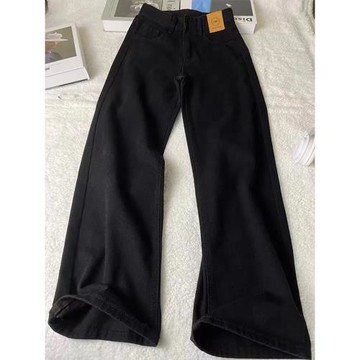 300斤大碼胖mm黑色加絨牛仔褲女秋冬新款褲子梨形身材顯瘦闊腿褲