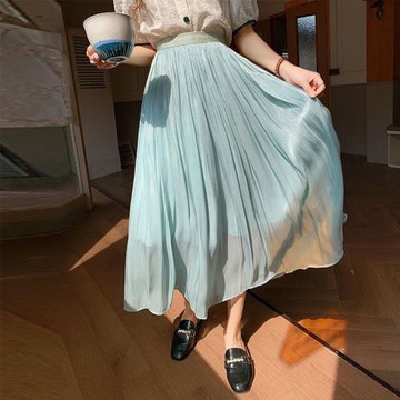 iima 絲光感珠光飄逸高腰A字裙