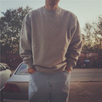 bboy嘻哈街頭說唱復古美式西海岸寬松大碼純色加絨加厚圓領衛衣