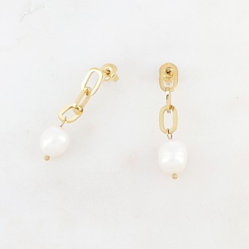 ikita Paris 3鍊圈白珍珠金耳環