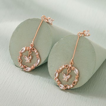 [925純銀]MARIGOLD蝴蝶戀曲花園耳環【KMD253】-玫瑰金/銀