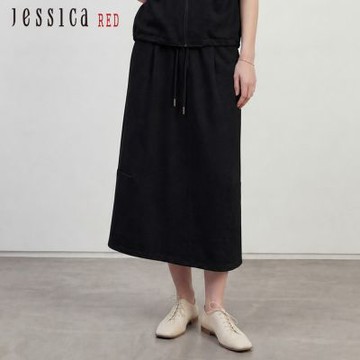 JESSICA RED - 休閒百搭棉質鬆緊腰長裙R62D01