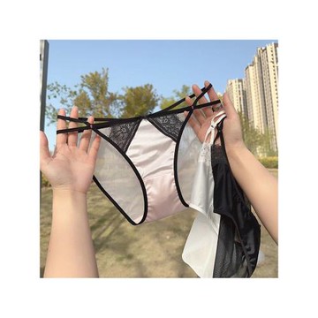 歐美性感鏤空吊帶輕薄絲滑色丁透視網紗睫毛蕾絲中腰棉內襠女內褲