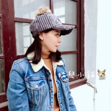 「拉兒小舖」台灣現貨 韓版 百搭棒球帽 素面簡約燈絨芯棒球帽 小清新 毛球棒球帽