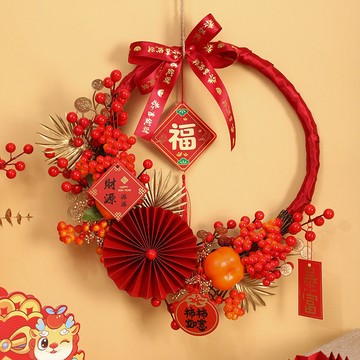 新年裝飾品春節花環年宵花紅果年宵花門掛飾過年客廳門店喜慶裝飾馬年過年裝飾除夕 春節掛飾新年掛福春節喜慶掛件新年佈置