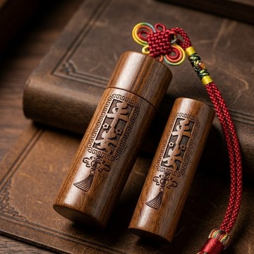 【印工坊】紅紫檀木 圓罐組 套印組  紅紫檀章 私章 印鑑章 個人章 木頭印章 開運章 紫檀印章