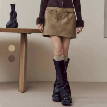 50% Fifty Percent｜前開雙拉鍊皮革短裙｜02583760005