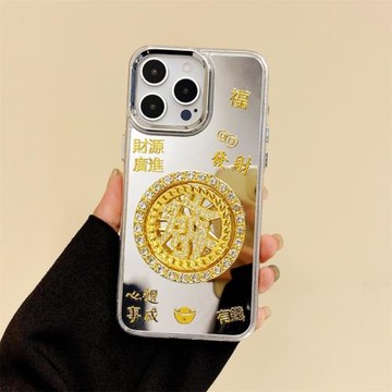 轉動發財轉盤適用三星s24FE手機殼s25U補妝鏡子s23ultra輕奢s22+plus鏡面發財s21uitra可旋轉a73a72a55帶鉆5G