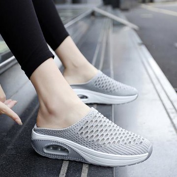 戶外拖鞋女士夏季防滑包頭拖鞋氣墊減震室外半拖鏤空洞洞鞋女厚底