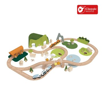 德國 classic world 客來喜經典木玩木遊小鎮火車組/軌道遊戲(100pcs/含6台小