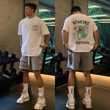 【隔日到貨 高品質】260g純棉重磅短袖T恤霸王龍印花短袖上衣百搭重磅短t休閒Oversize T恤男女通用大尺碼體恤